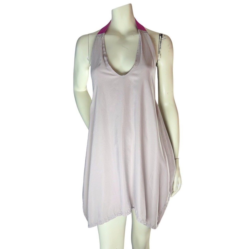 Simpłe Halter Mini Dress Open Back Boho Festival Beach Lavender Magenta Medium